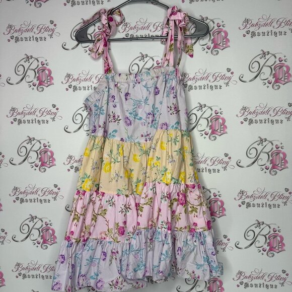 LoveShackFancy Dresses & Skirts - Love shack fancy dress tiered pastel floral ruffle frilly tie up straps cute